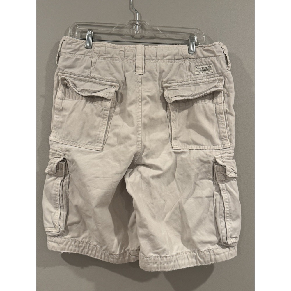 Abercrombie & Fitch Cargo Shorts Men 32 Beige Khaki Pocket Button Fly Drawstring - Picture 5 of 7
